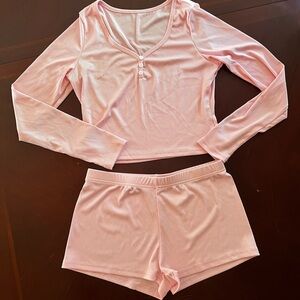 Women's Long Sleeve Henley & Shorts Sleep Set - Pink